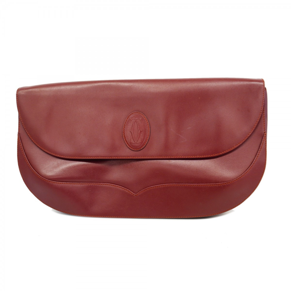 【6db2158】カルティエ クラッチバッグ マスト レザー ボルドー ゴールド金具【中古】レディース