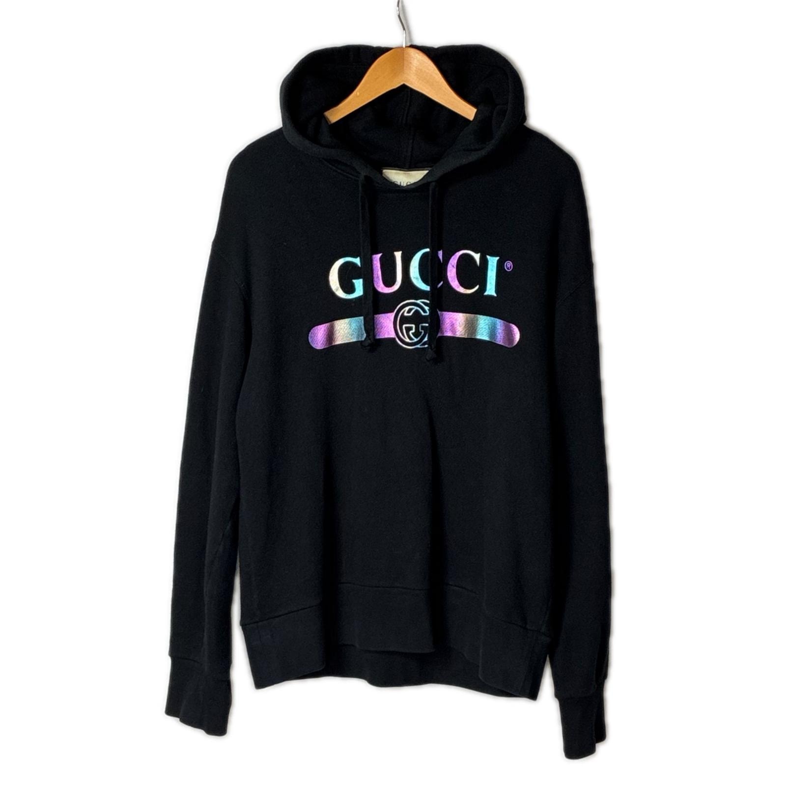 GUCCI Rainbow Logo Print Cotton Sweatshirt "Black"