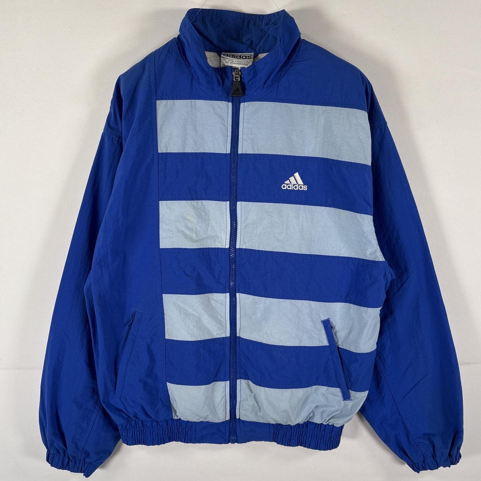 古着 90's/90年代 アディダス adidas ナイロンジャケット フルジップ ワンポイントロゴ刺繍 パフォーマンスロゴ ブルー メンズ