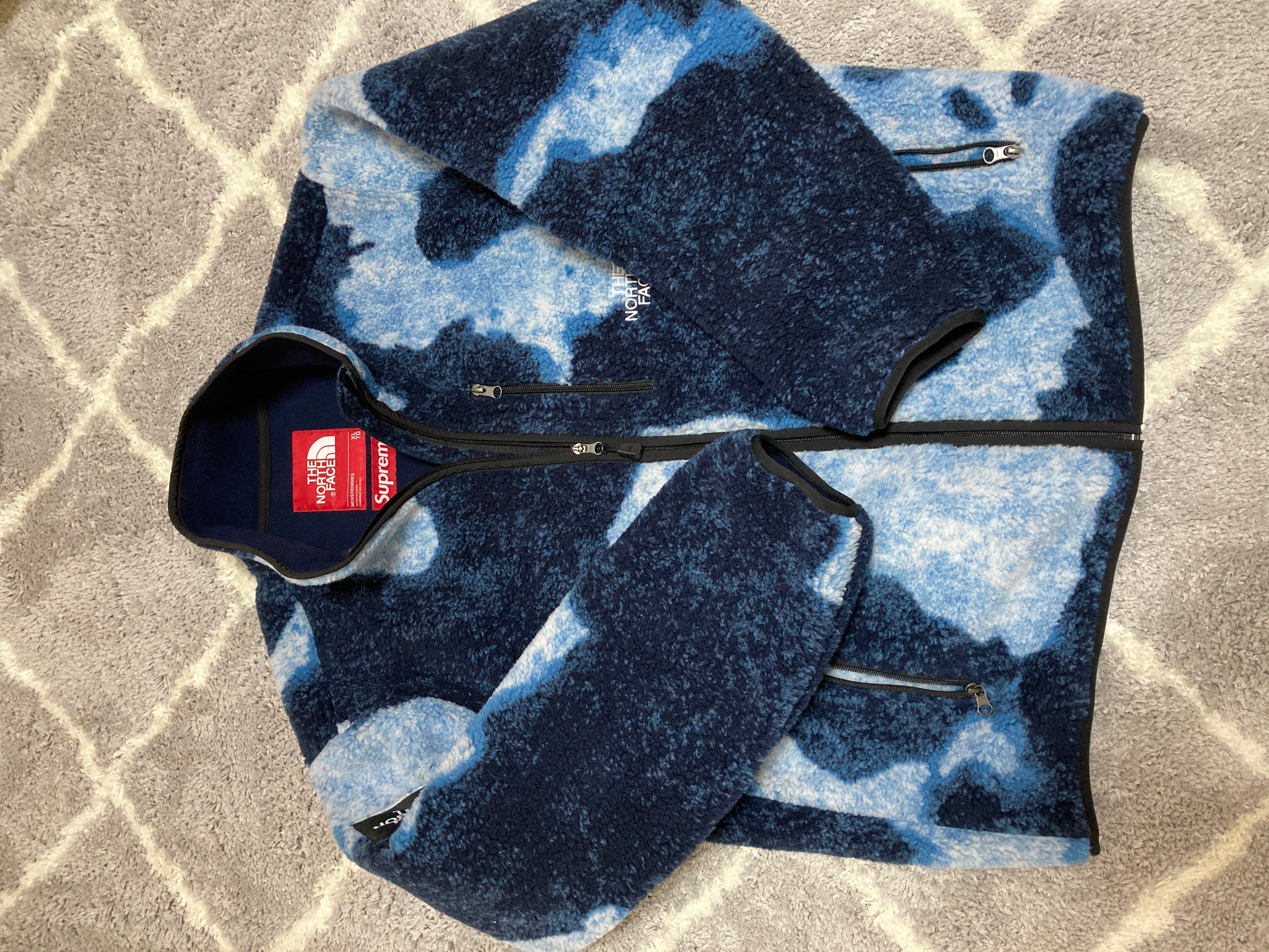 Supreme x The North Face Bleached Denim Print Fleece Jacket "Indigo"