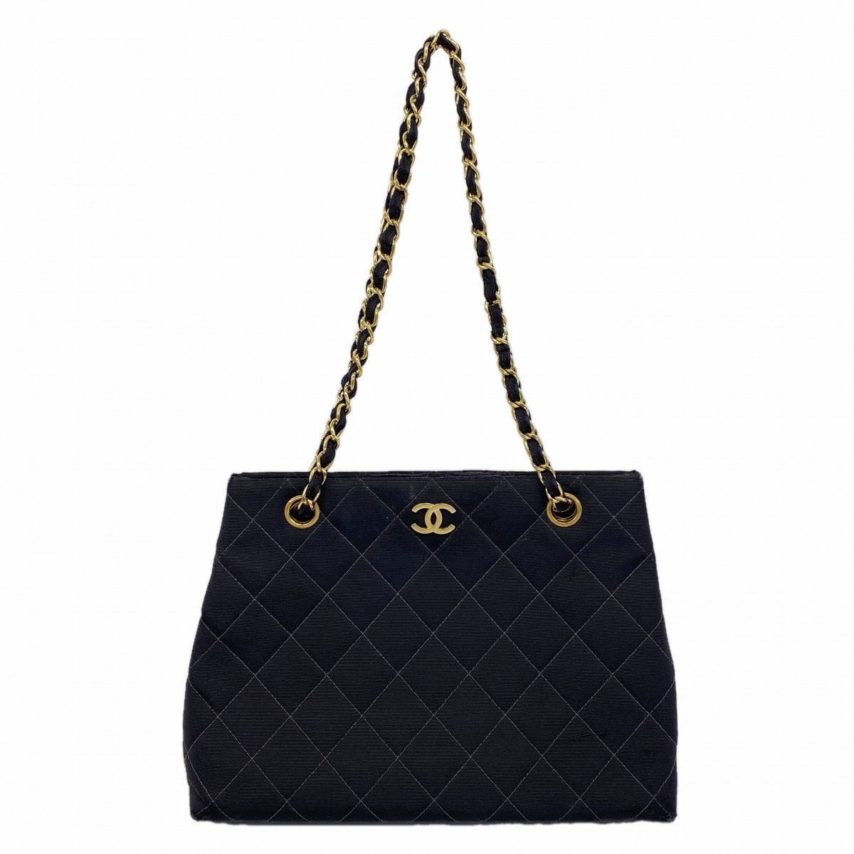 【6gd4384-k】シャネル ショルダーバッグ マトラッセ チェーンショルダー コットン ブラック ゴールド金具【中古】レディース