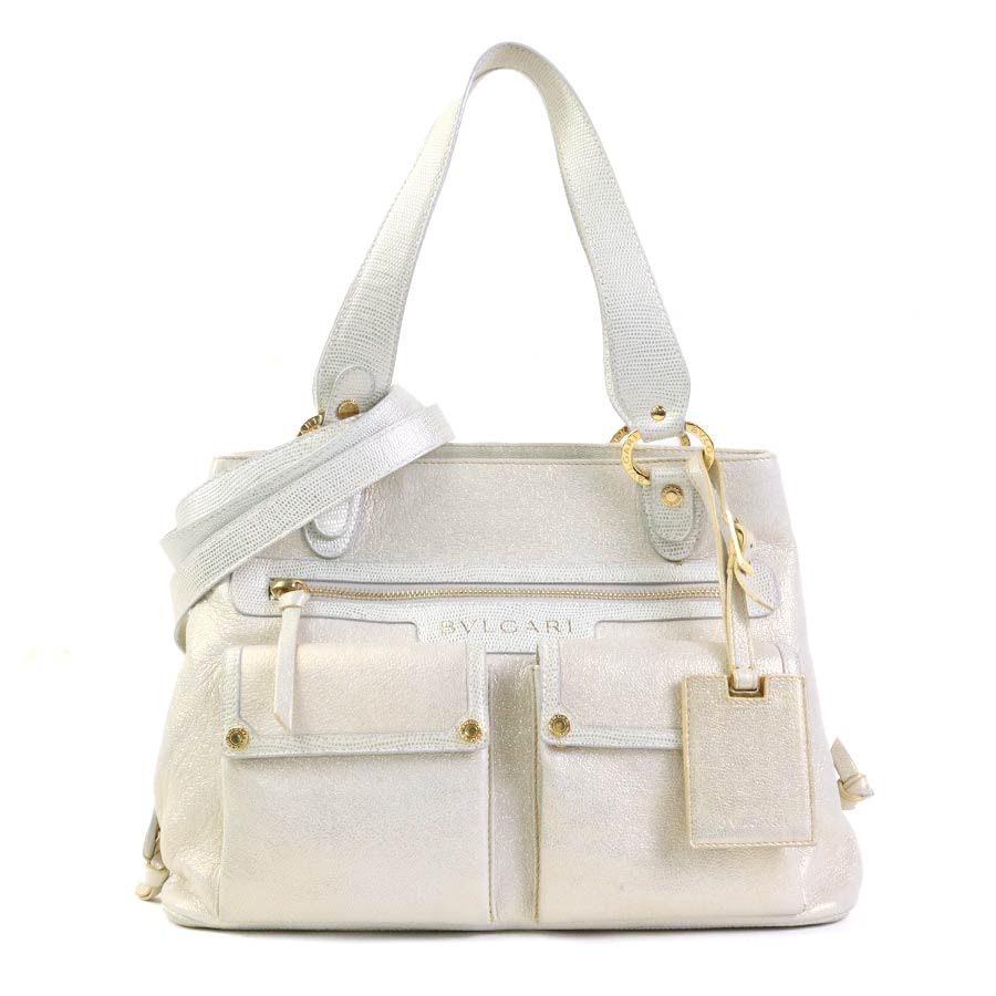 ブルガリ BVLGARI ハンドバッグ ショルダーバッグ レザー メタリックホワイト レディース【中古】 r11399c
