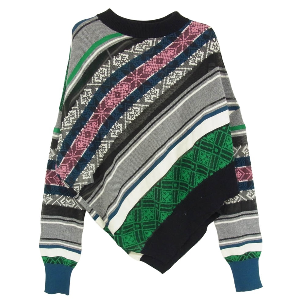 Sacai サカイ ニット 22SS 22-05997 ラグ ジャカード アシンメトリー プルオーバー ニット セーター マルチカラー系 2【中古】