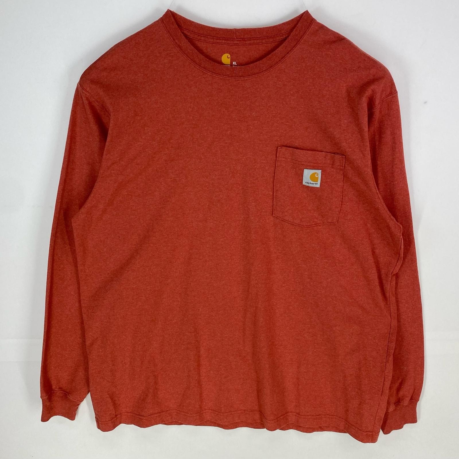 古着 カーハート Carhartt 長袖Tシャツ ポケット ワンポイントロゴ ロンT プルオーバー クルーネック XL オレンジ系 メンズ