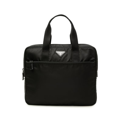 プラダ 三角ロゴプレート ビジネスバッグ ブリーフケース ブラック ナイロン メンズ PRADA 中古