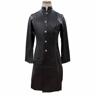 Chrome Hearts Stand Collar Cross Button Leather Long Coat "Black"