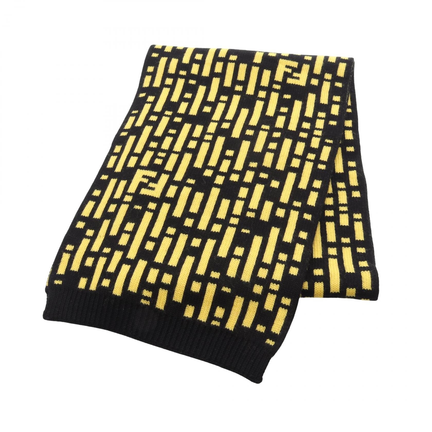 フェンディ FENDI FFロゴ マフラー 衣料品 ウール メンズ レディース ブラック系 / イエロー系 【中古】