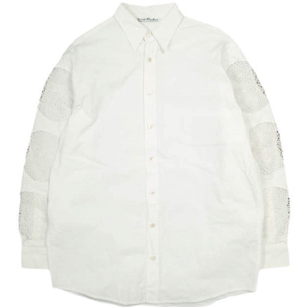 Acne Studios アクネストゥディオズ クロシェ編みシャツ FN-MN-SHIR000446 46 WHITE 長袖 サークル レース トップス g23957