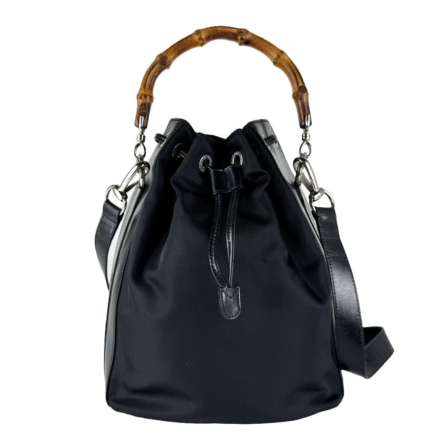 グッチ GUCCI ハンドバッグ ショルダーバッグ バンブー ナイロンキャンバス/レザー ブラック レディース【中古】 z10776