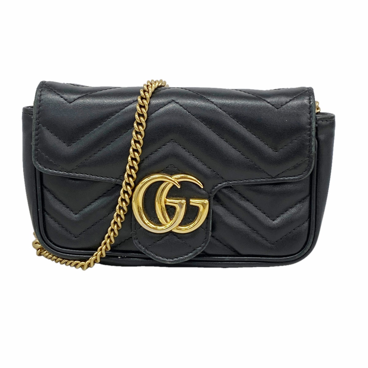 【6hc2304-k】グッチ ショルダーバッグ GGマーモント 476433 レザー ブラック ゴールド金具【中古】レディース