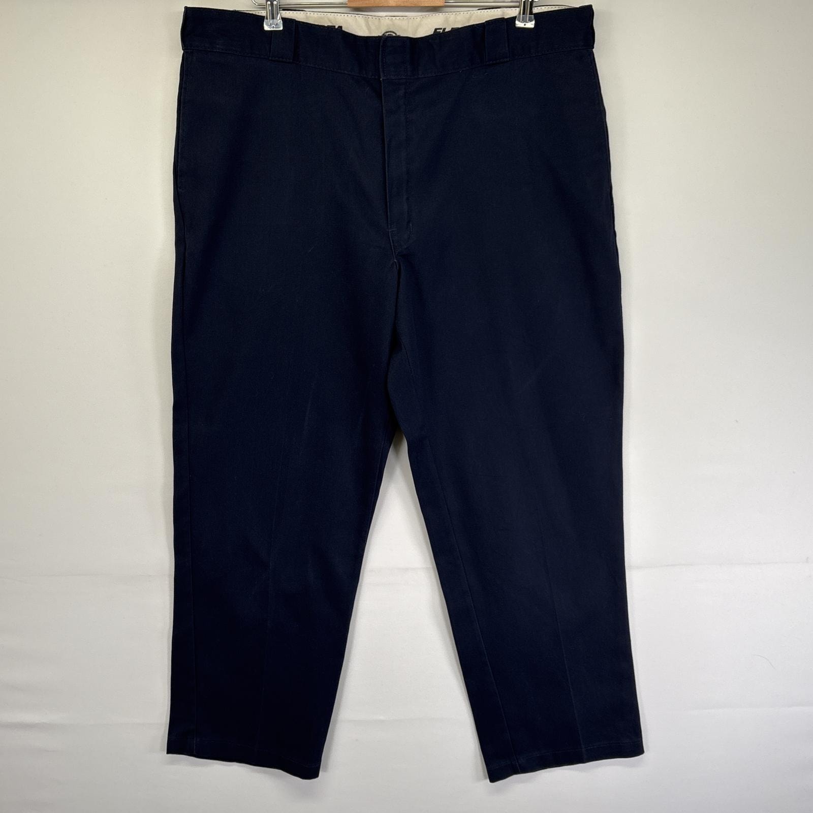 古着 ディッキーズ Dickies ワークパンツ ストレート 874 チノパン ジッパーフライ 作業着 センタープレス w42 L30  ネイビー メンズ