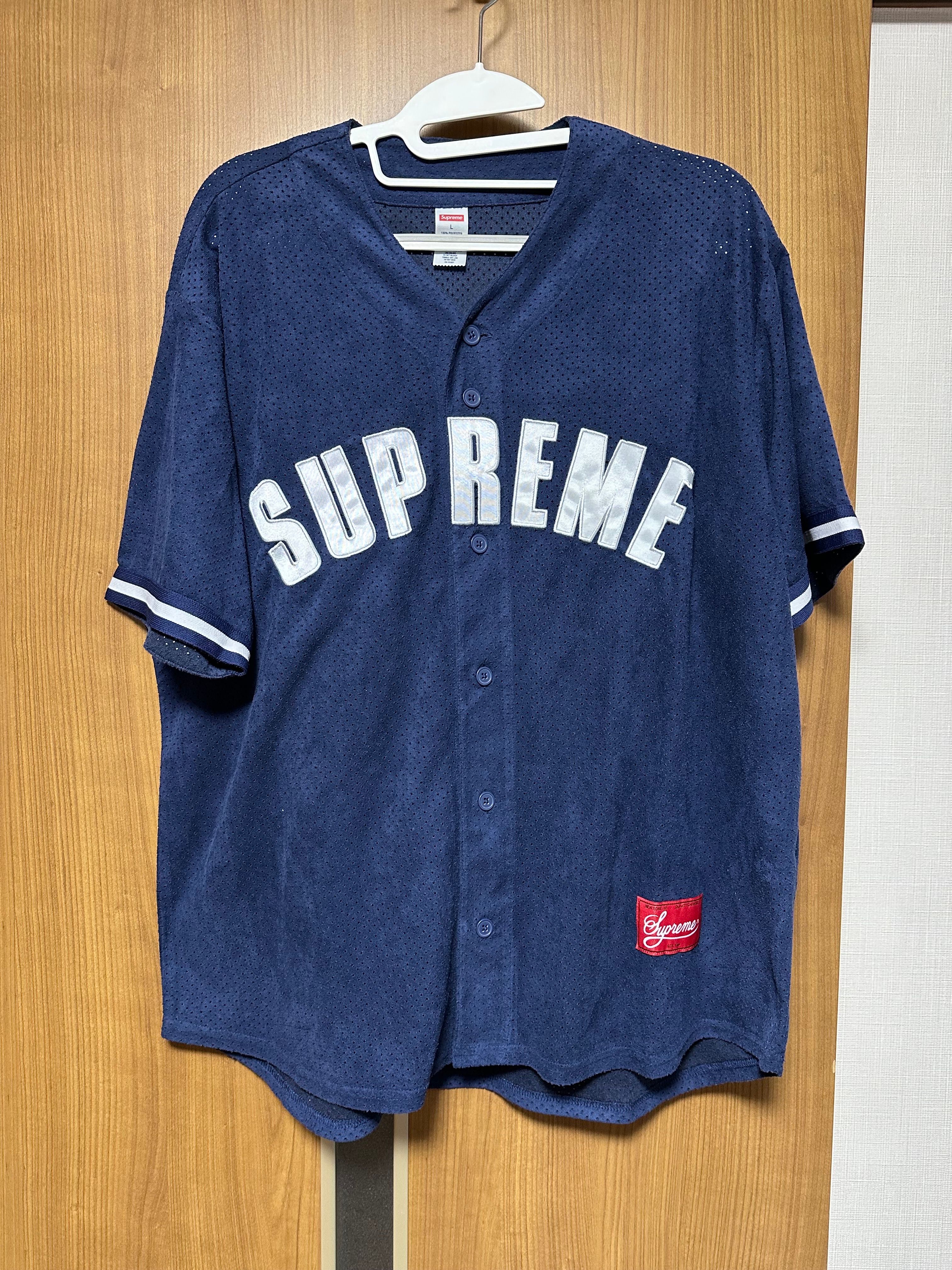 Supreme Ultrasuede Mesh Baseball Jersey "Navy"