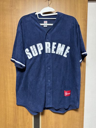 Supreme Ultrasuede Mesh Baseball Jersey "Navy"