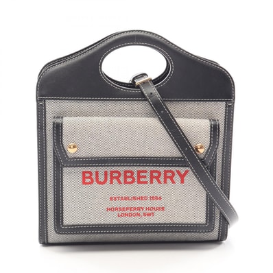 バーバリー BURBERRY ミニポケットバッグ 2WAY ハンドバッグ バッグ キャンバス レザー レディース グレー系 / ブラック系 8036814 【中古】