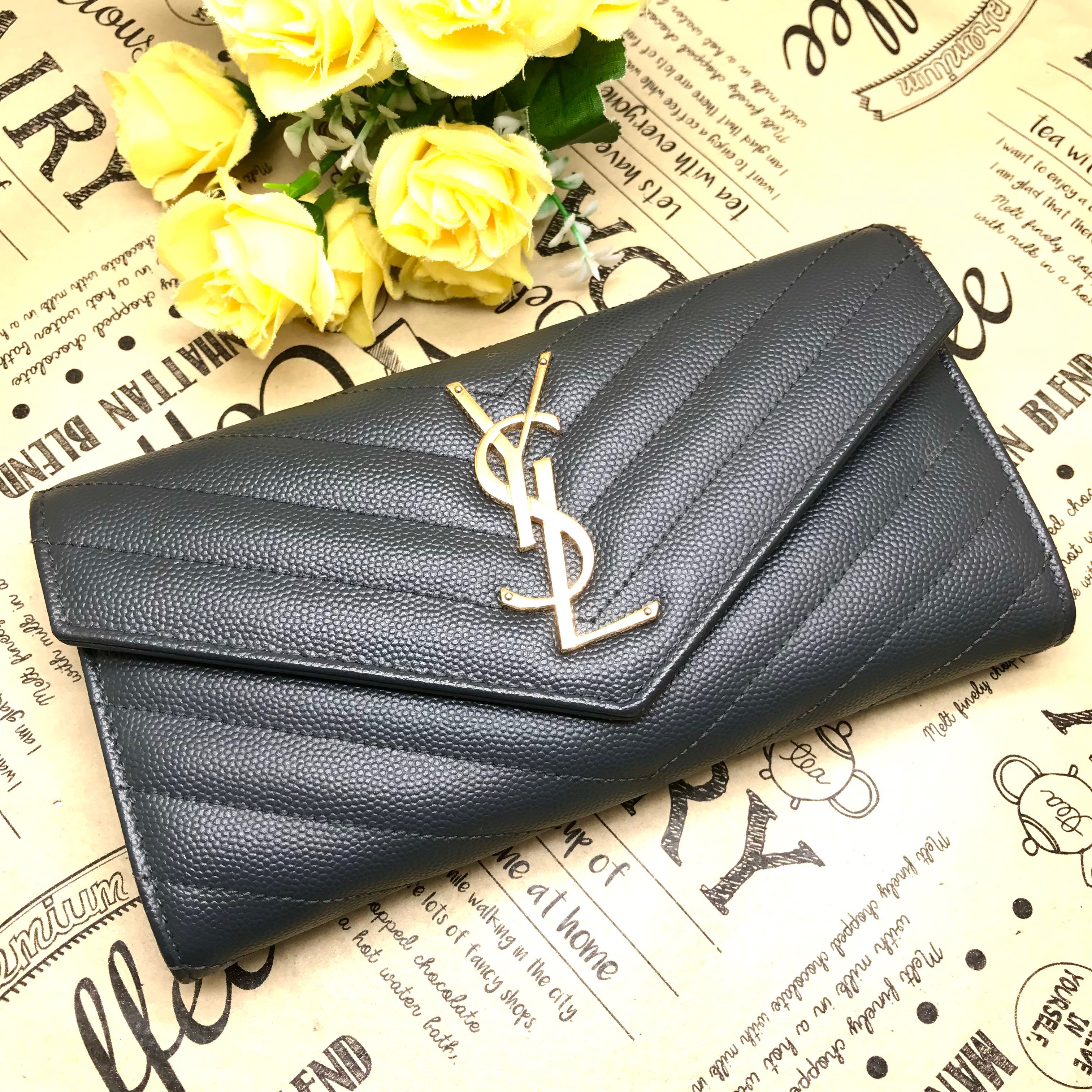サンローラン 長財布 グレー Vステッチ カサンドラ YSL レザー S2252