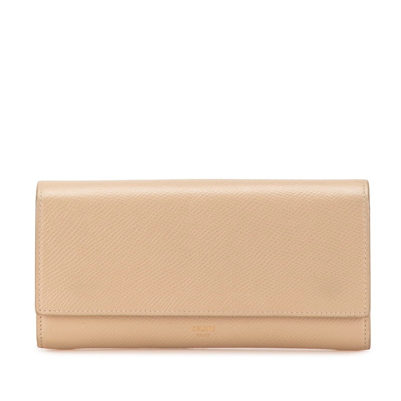 セリーヌ ラージ フラップウォレット 長財布 10B563 ベージュ レザー レディース CELINE 中古