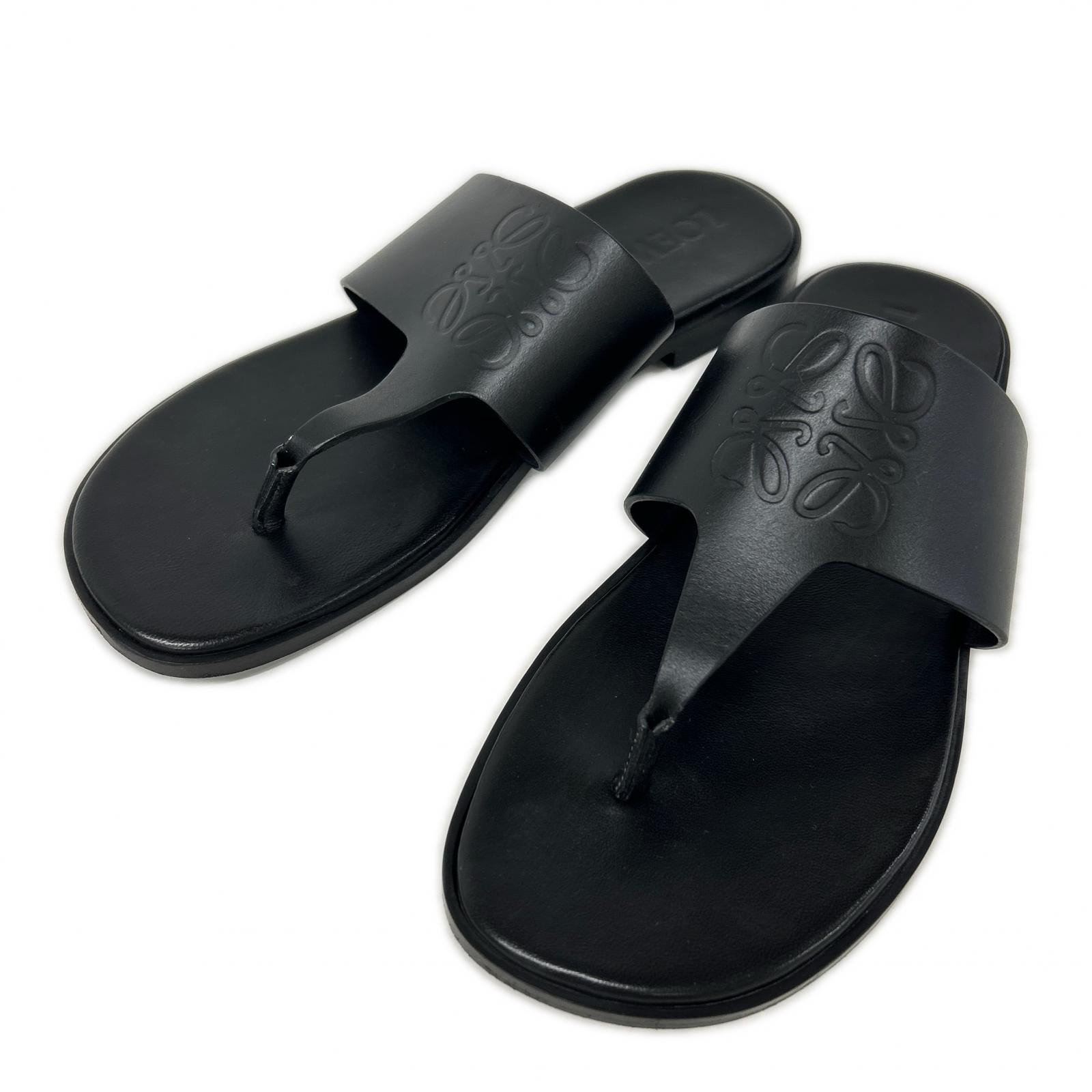 ロエベ 【美品】L616465X16 ANAGRAM FLIP FLOP エンボスアナグラム レザー トングサンダル 37