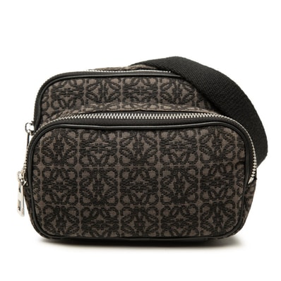 ロエベ アナグラム 斜め掛け ショルダーバッグ ブラウン キャンバス レザー レディース LOEWE 中古