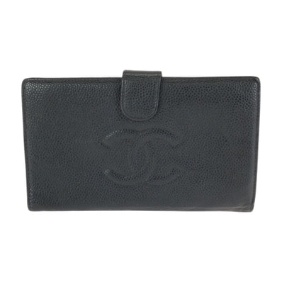 CHANEL シャネル ヴィンテージ ココマーク ブラック 黒 ゴールド金具 キャビアスキン 長財布 ロングウォレット 603395 【中古】