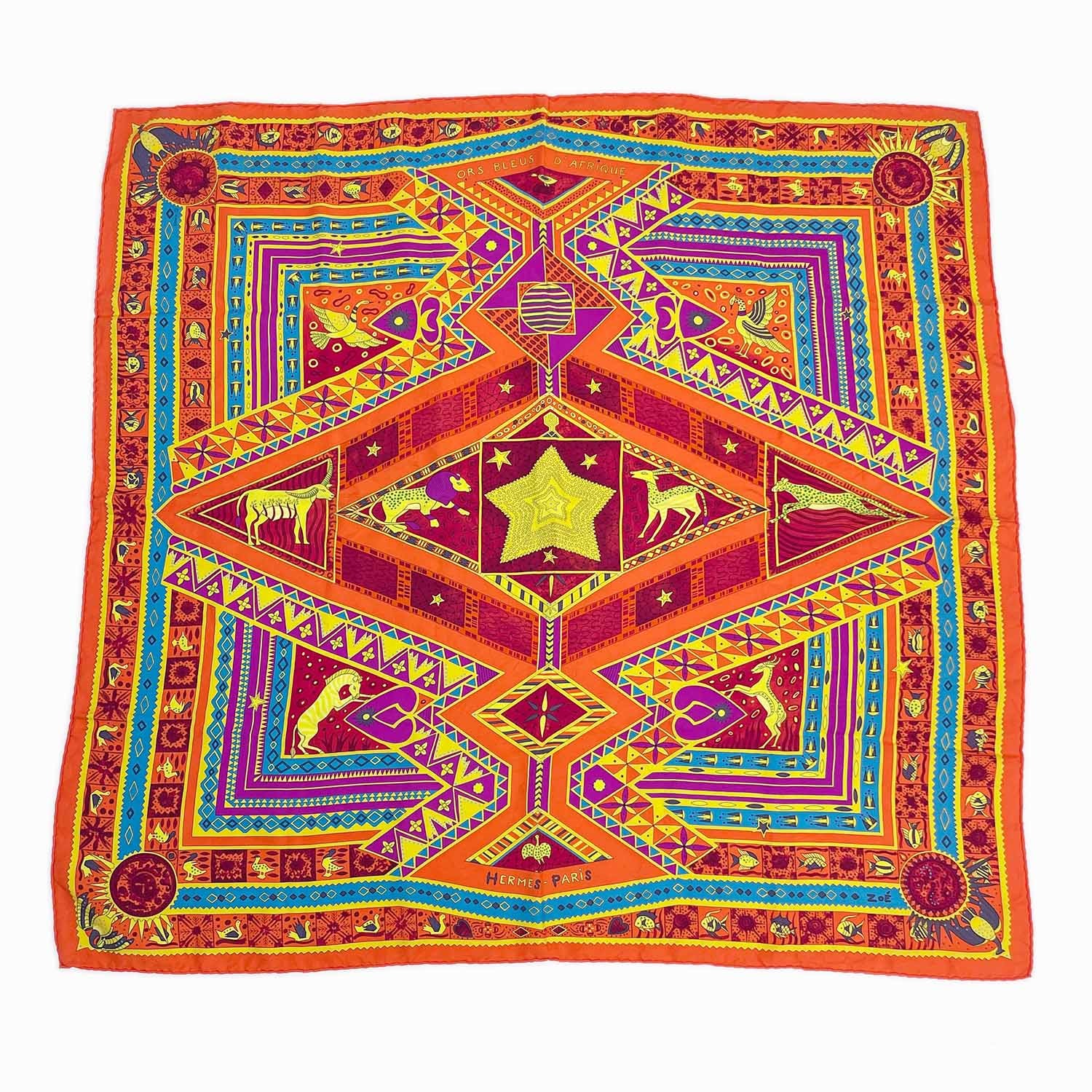 HERMES エルメス カレ90 スカーフ
 シルク オレンジ ユニセックス
 【中古】