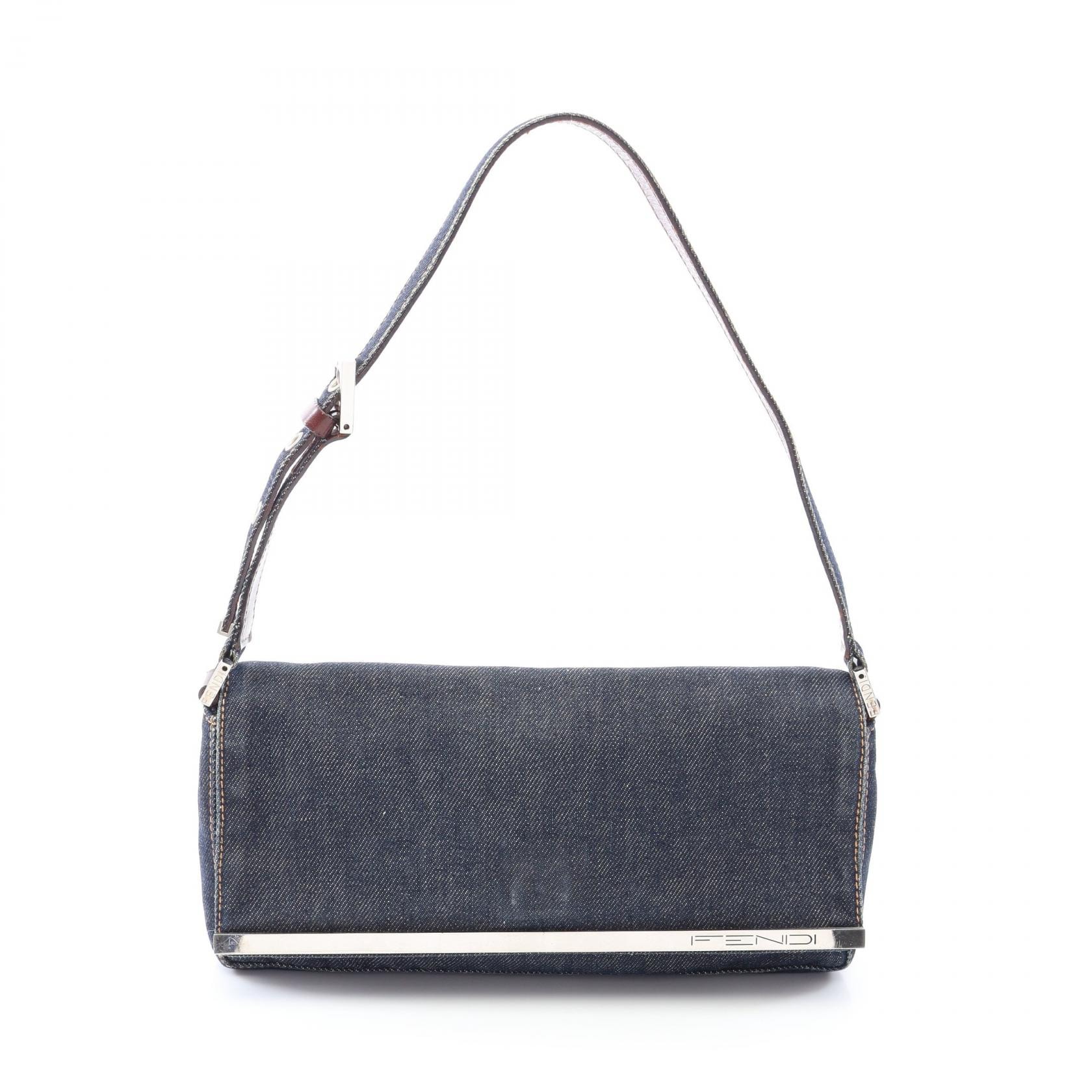 フェンディ FENDI ロゴ ショルダーバッグ バッグ デニム レザー レディース ネイビー系 / ブラウン系 26640 【中古】