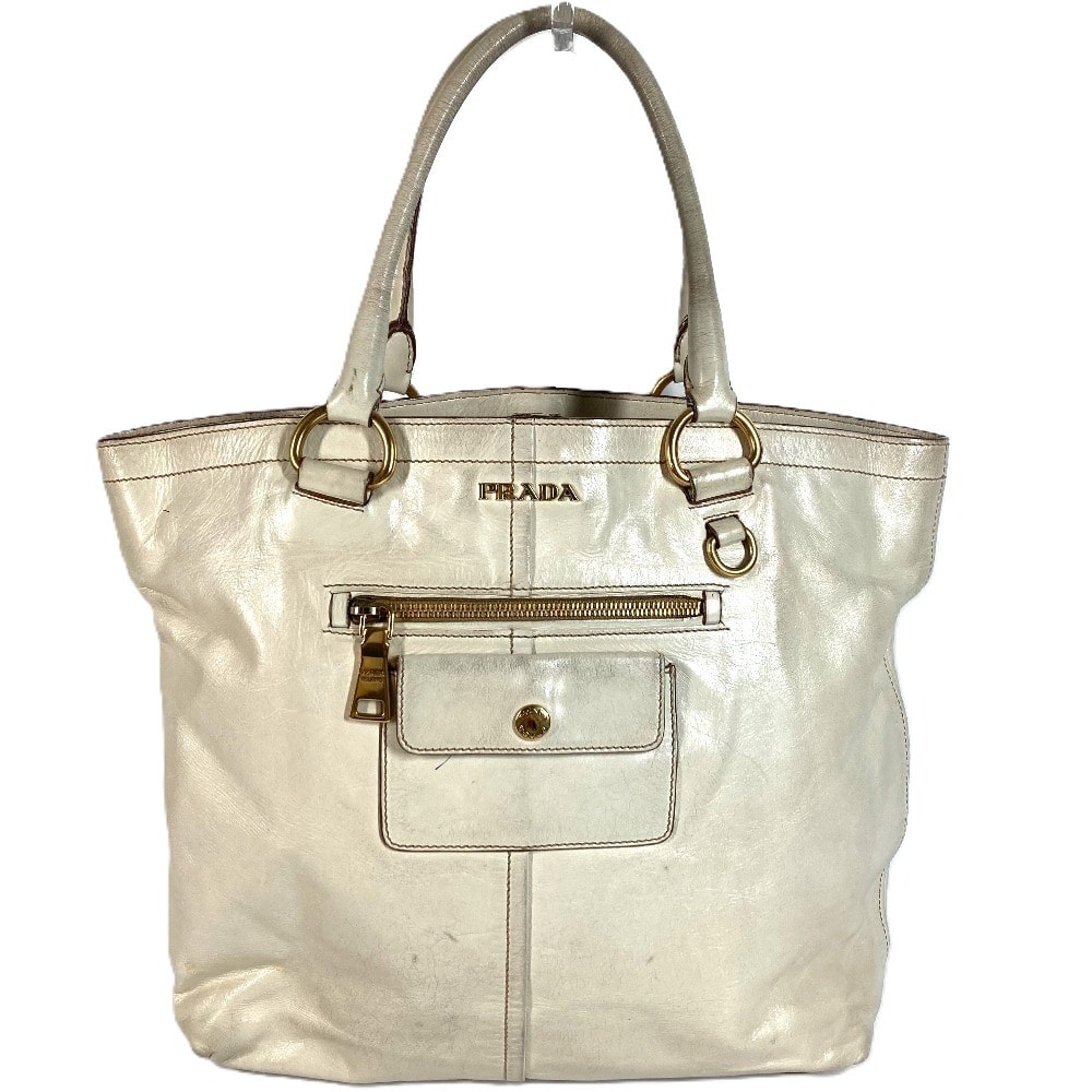 プラダ PRADA ロゴ BR4220 カバン 肩掛け トートバッグ ショルダーバッグ レザー アイボリー系