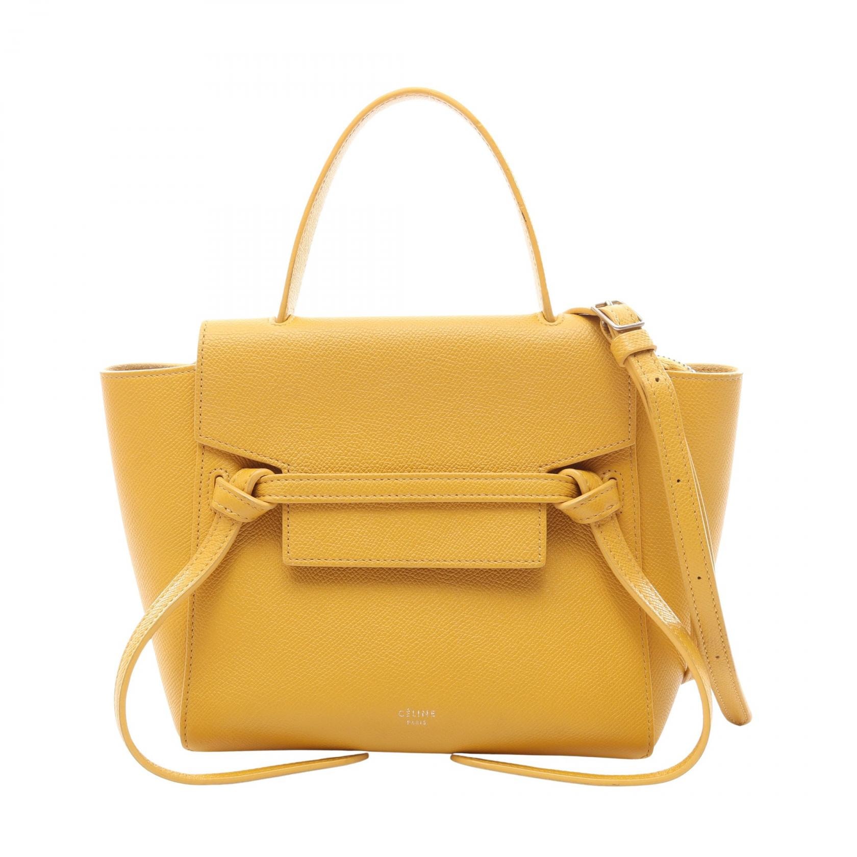 セリーヌ CELINE BELT BAG NANO ベルトバッグ ナノ 2WAY ハンドバッグ バッグ レザー レディース イエロー系 【中古】
