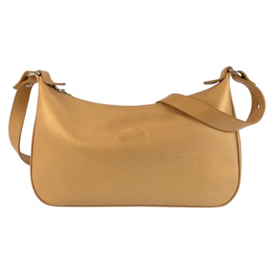 美品 Longchamp ロンシャン ベージュ シルバー金具 レザー ショルダーバッグ ポシェット 603314 【中古】