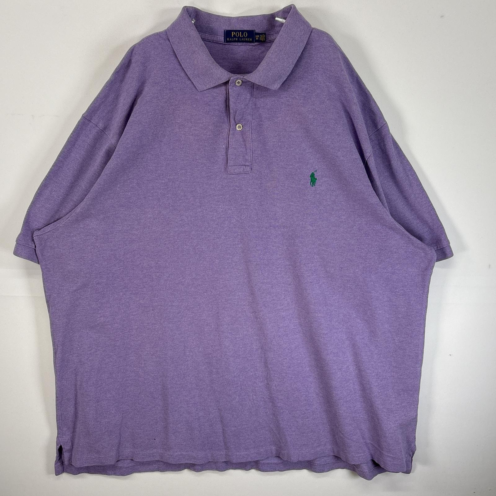 古着 ポロ・ラルフローレン POLO RALPH LAUREN 鹿の子 半袖 ポロシャツ ロゴ 刺繍 大きいサイズ 2ボタン 3XB  パープル 無地 メンズ