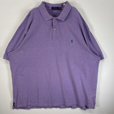 古着 ポロ・ラルフローレン POLO RALPH LAUREN 鹿の子 半袖 ポロシャツ ロゴ 刺繍 大きいサイズ 2ボタン 3XB パープル 無地 メンズ