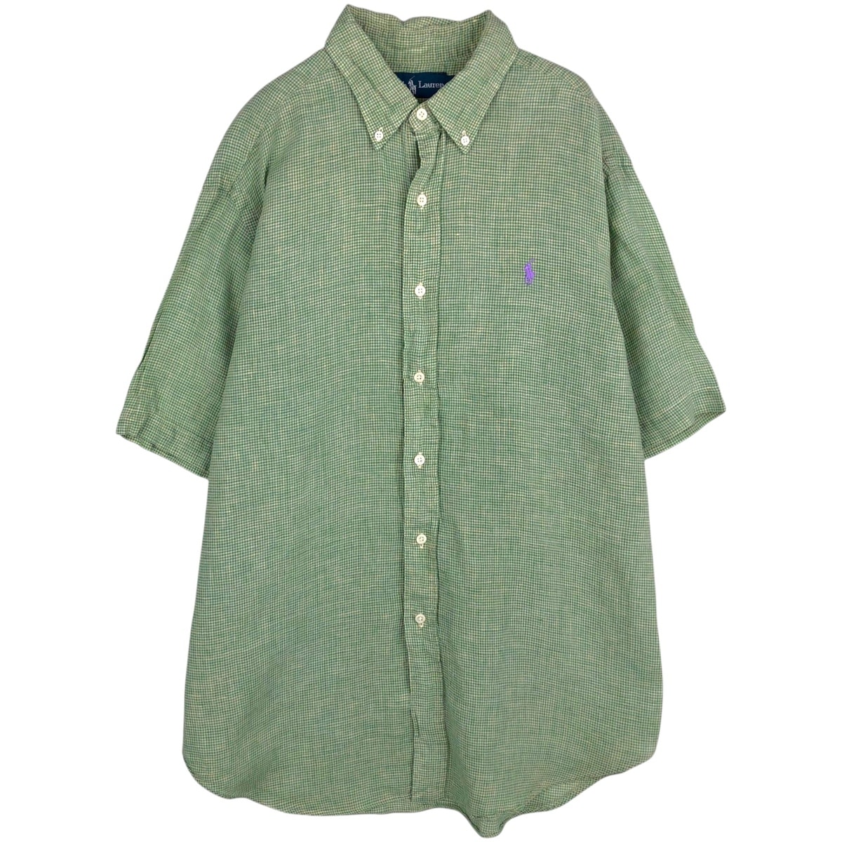 古着 ラルフローレン Ralph Lauren チェック柄 半袖 リネン ボタンダウンシャツ メンズL相当/eaa635694