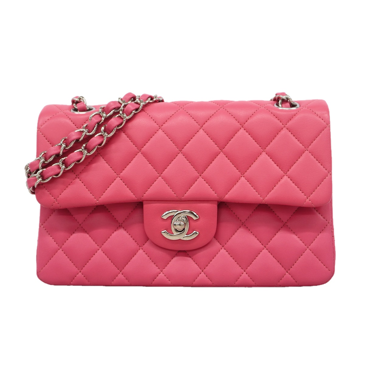 ★SALE【6kc2175】シャネル ショルダーバッグ マトラッセ Wフラップ Wチェーン ラムスキン ピンク シルバー金具【中古】レディース