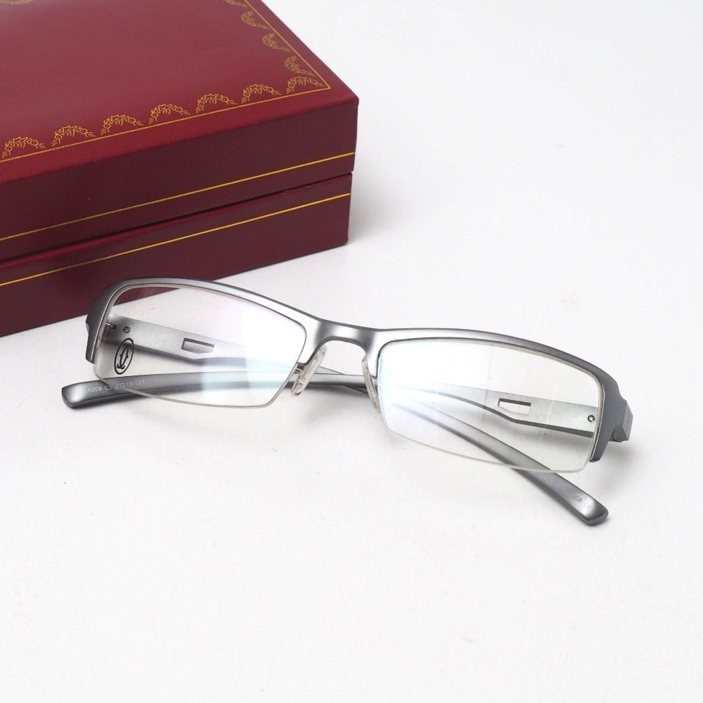 CARTIER カルティエ メガネ サイズ54□18 137 スクエア ハーフリム バネ丁番 2Cロゴ フランス製 ブランド古着【中古】20260916/RB0743