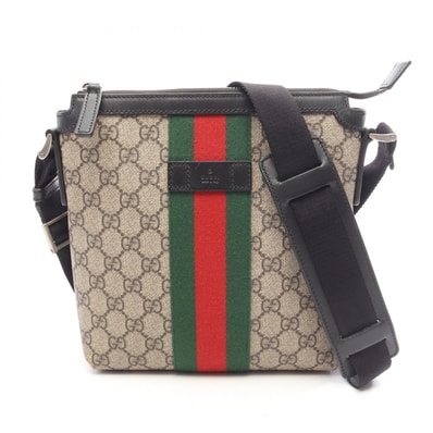グッチ GUCCI GGスプリーム ウェブストライプ フラットメッセンジャー ショルダーバッグ バッグ PVCコーティングキャンバス レザー メンズ レディース ベージュ系 / ブラック系 / マルチカラー 471454 【中古】