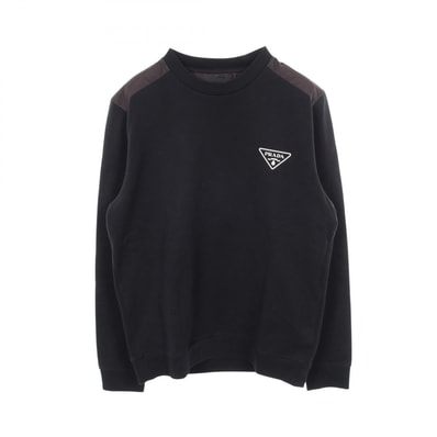 プラダ PRADA トライアングルロゴ クルーネック 切替 スウェット 衣料品 トップス コットン メンズ ブラック系 UJL21A 【中古】