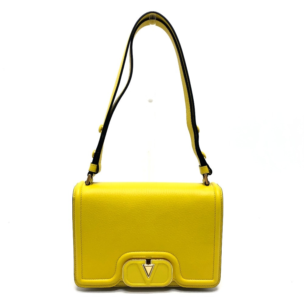 ヴァレンチノ VALENTINO ヴァレンティノ ロゴ B0N10LFN フラップ カバン 斜め掛け 肩掛け ショルダーバッグ レザー イエロー 美品
