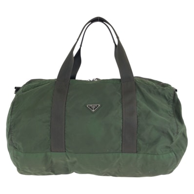 PRADA プラダ テスート 三角ロゴプレート グリーン シルバー金具 ナイロン ボストンバッグ トラベルバッグ トートバッグ 602604 【中古】