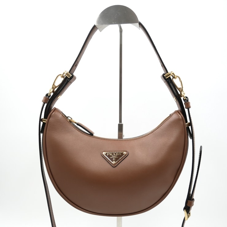PRADA(プラダ)アーケ スモール レザー ショルダーバッグ ハンドバッグ ブラウン ゴールド金具 2WAY レディース 【中古】