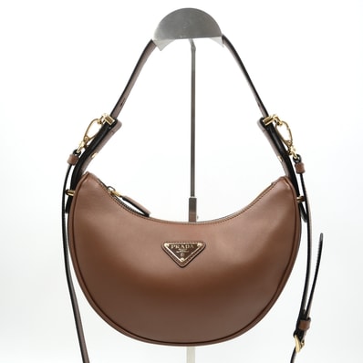 PRADA(プラダ)アーケ スモール レザー ショルダーバッグ ハンドバッグ ブラウン ゴールド金具 2WAY レディース 【中古】