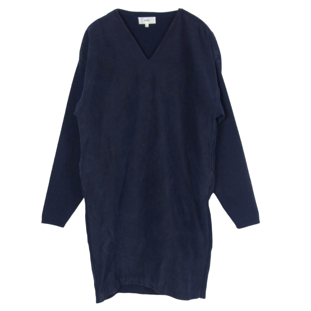 HYKE ハイク ワンピース ボンディング加工 ニット 切替 ワンピース ネイビー系 1【中古】