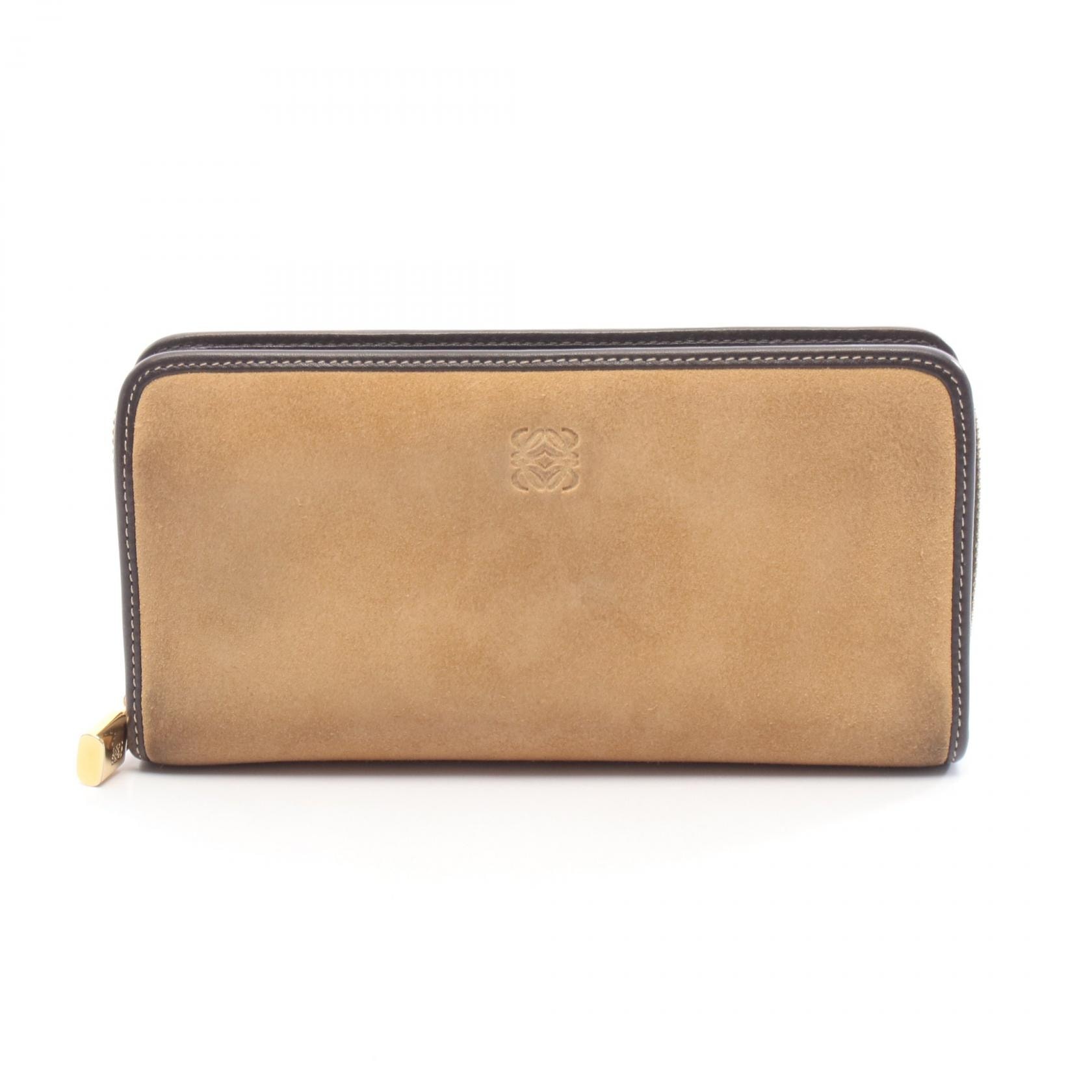 ロエベ LOEWE アナグラム ラウンド長財布 財布 レザー レザー レディース ブラウン系 【中古】