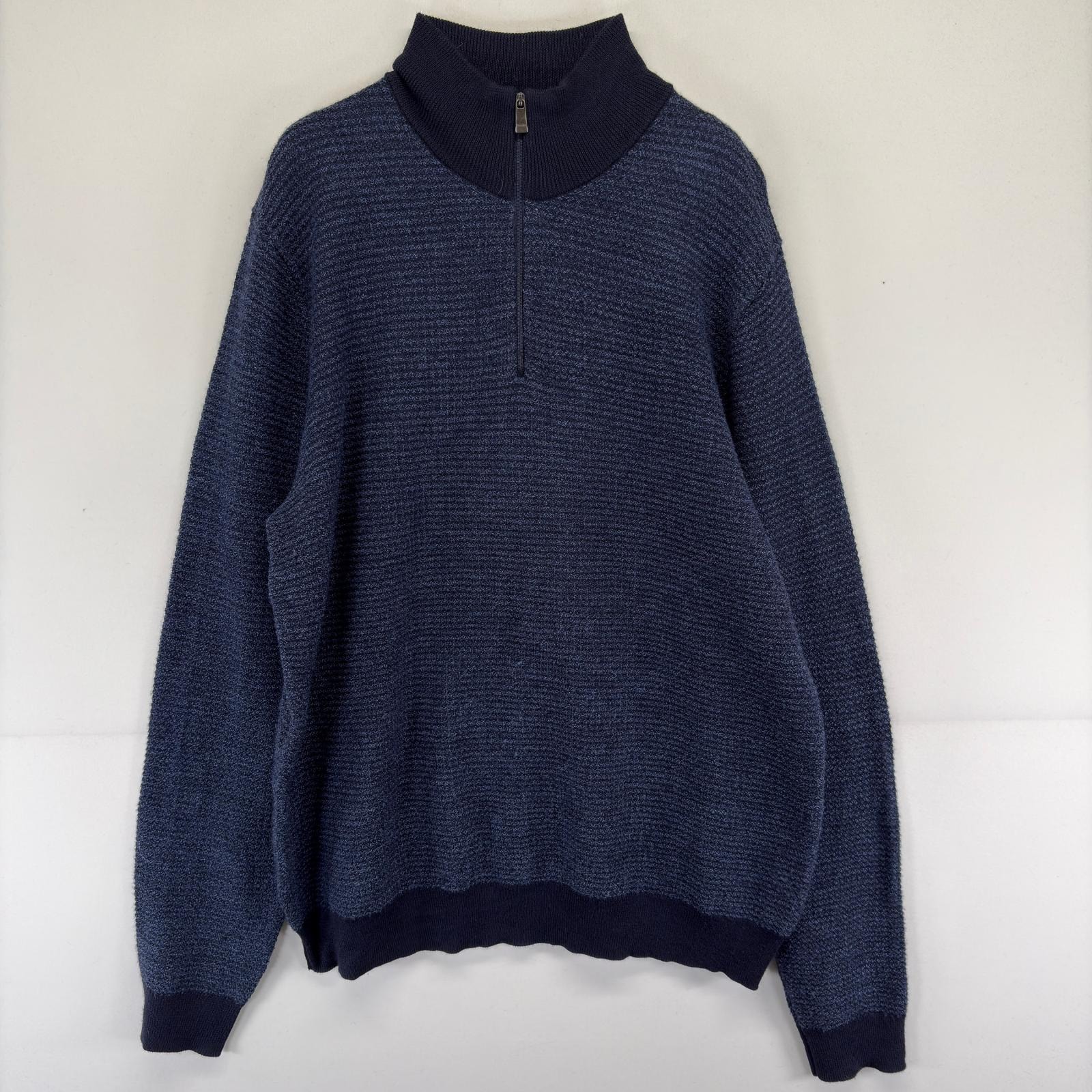 古着 カルバンクライン Calvin Klein ニット セーター ハーフジップ プルオーバー トレーナー L  ネイビー 無地 メンズ