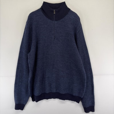 古着 カルバンクライン Calvin Klein ニット セーター ハーフジップ プルオーバー トレーナー L ネイビー 無地 メンズ