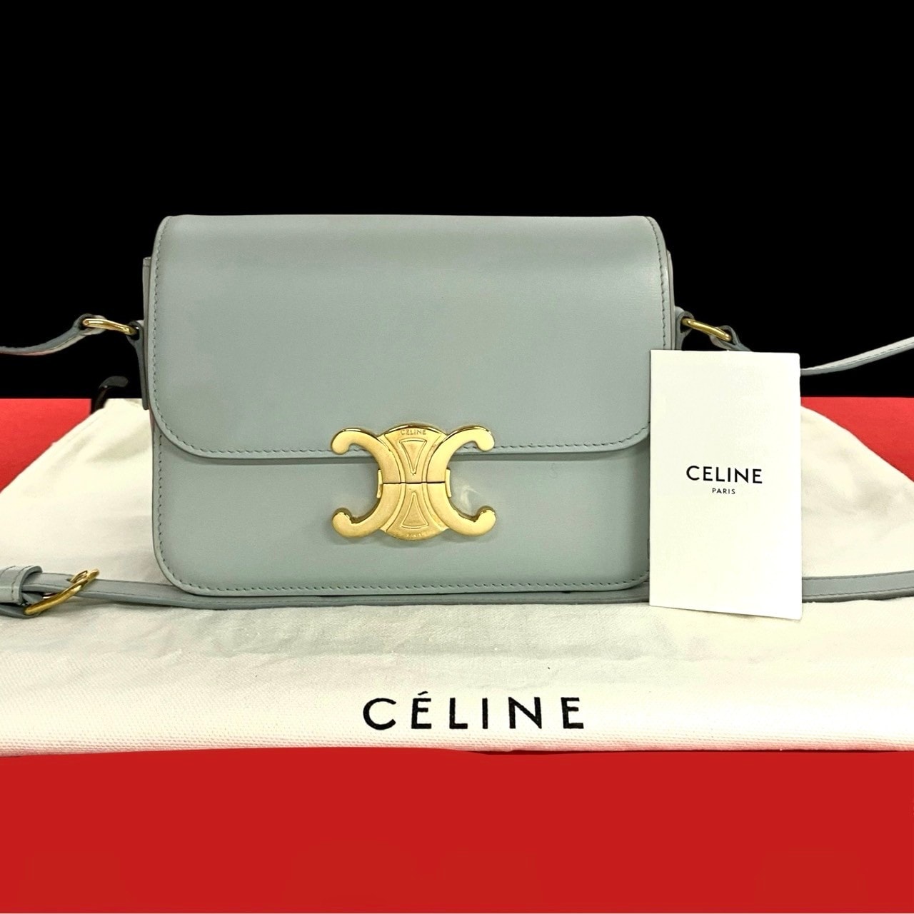 CELINE セリーヌ ティーン トリオンフ カーフ レザー ショルダーバッグ ブルー
44118