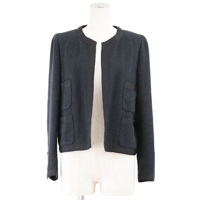 美品 シャネル 02P P19055 ツイード ジャケット レディース ネイビー ブラック 38 CHANEL