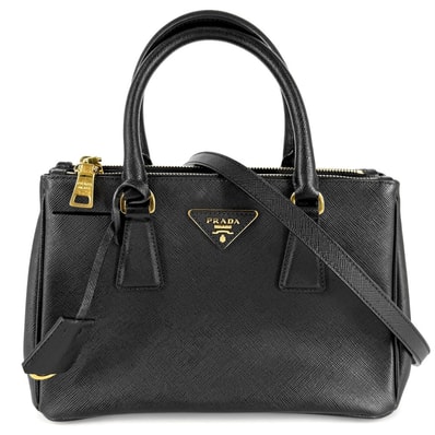 PRADA プラダ 2WAY トライアングルロゴ ガレリア スモール ハンドバッグ ショルダーバッグ 肩掛け 斜め掛け 1BA896 レザー ブラック 黒 ゴールド金具 レディース【中古品】
