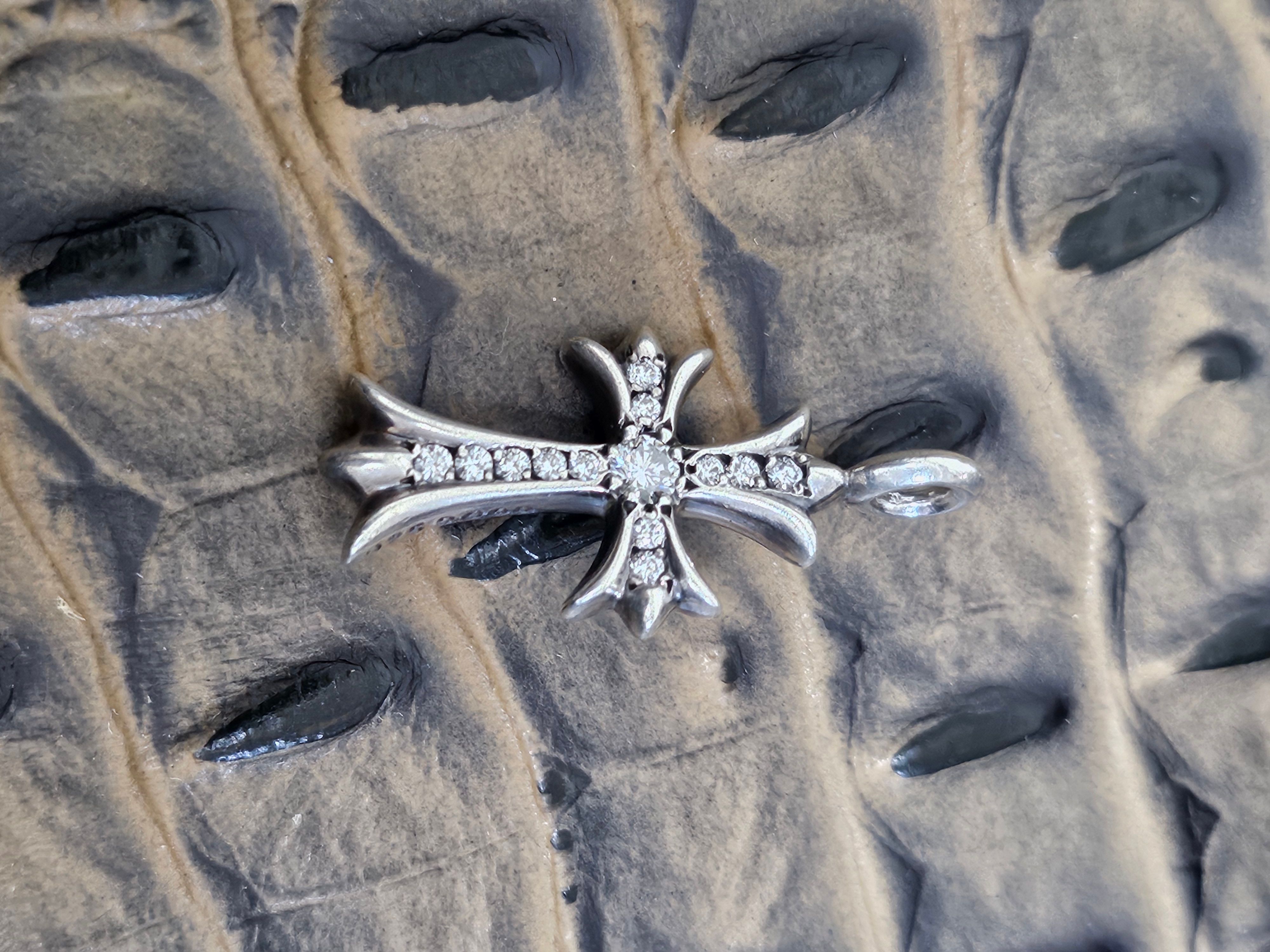 Chrome Hearts Tiny Fat Cross Pave Diamond Charm "Silver"