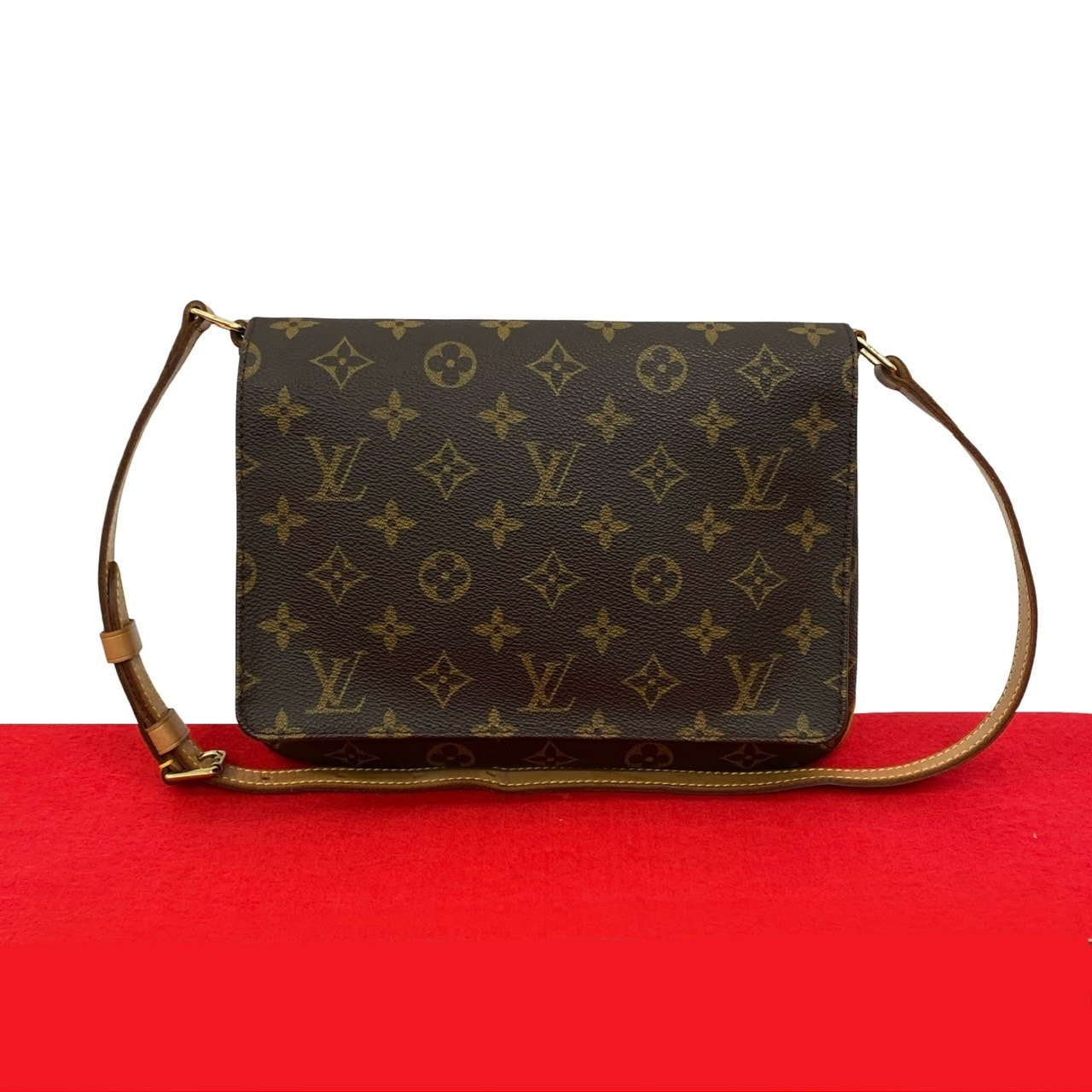 LOUIS VUITTON ルイヴィトン ミュゼット タンゴ モノグラム レザー PVC ショルダーバッグ ブラウン
 253-7