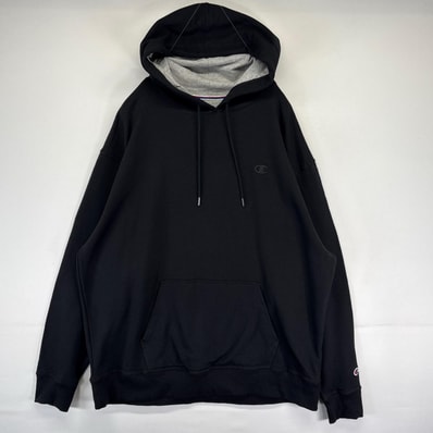 古着 チャンピオン Champion パーカー スウェット プルオーバー ワンポイントロゴ 大きいサイズ 2XL ブラック メンズ