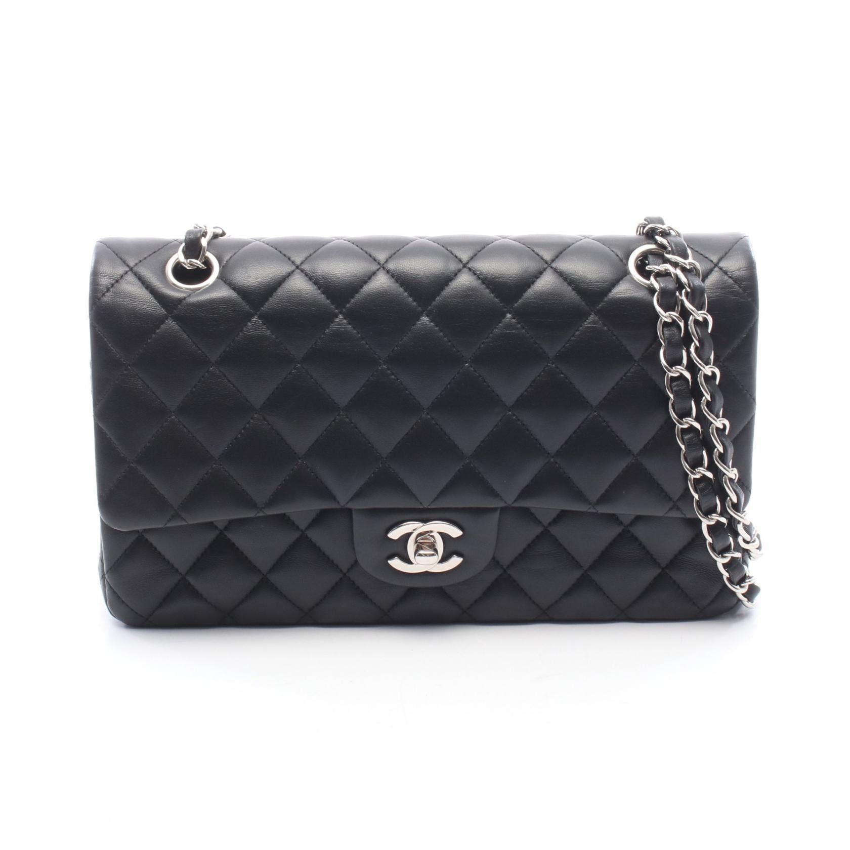 シャネル CHANEL マトラッセ Wフラップ ショルダーバッグ バッグ ラムスキン(羊革) レディース ブラック系 【中古】